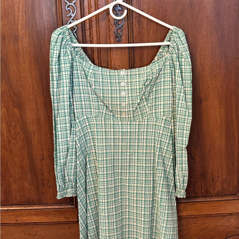 Urban Outfitters Green Checkered Long Sleeve Dress